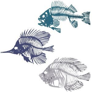 3 Piece Metal Wall Art Fish Sculpture Hanging Metal Fish Bone Rustic Wall👌
